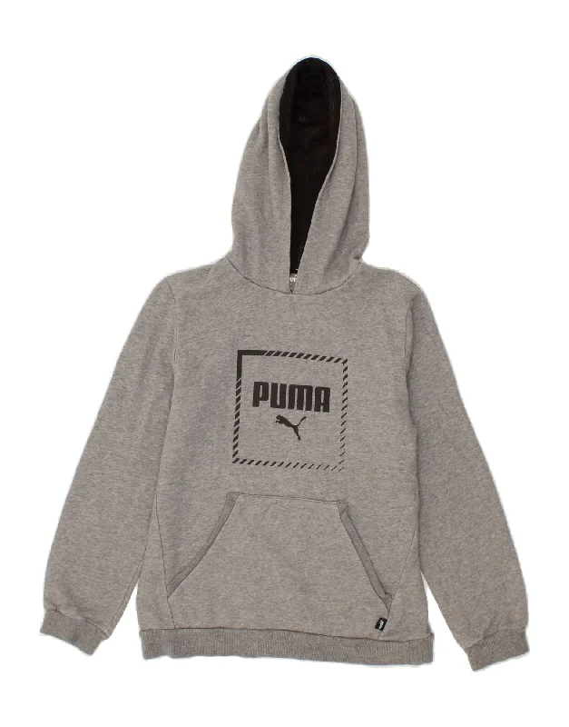 men's eco-friendly sweatshirt hoodies -PUMA Boys Graphic Hoodie Jumper 13-14 Years  Grey Cotton