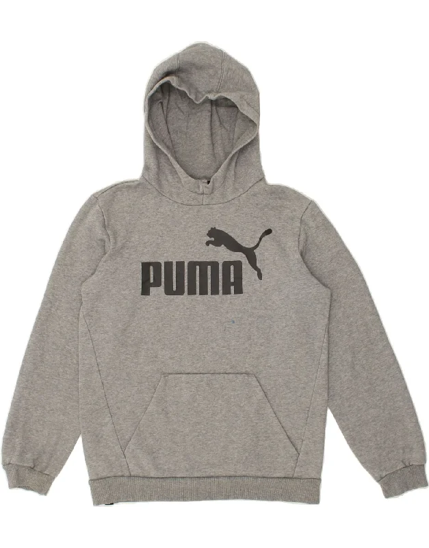 men's oversized hoodie sweatshirt -PUMA Boys Graphic Hoodie Jumper 13-14 Years Grey Cotton