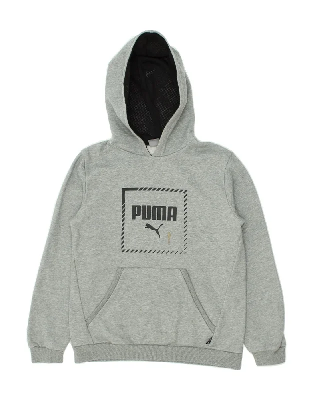 men's eco-friendly hoodies -PUMA Boys Graphic Hoodie Jumper 13-14 Years Grey Cotton