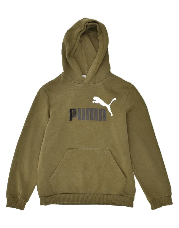 men's hoodie with unique design -PUMA Boys Graphic Hoodie Jumper 13-14 Years Khaki Cotton