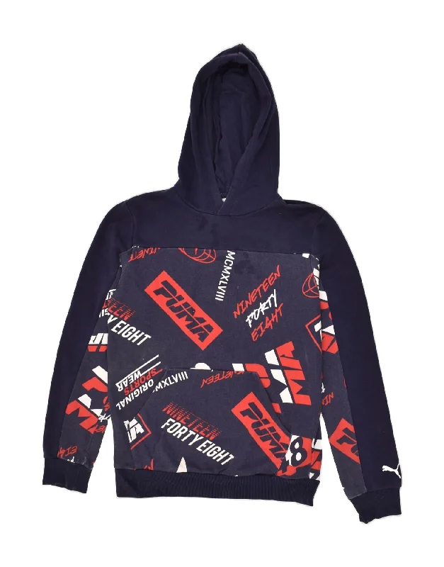 men's high-quality hoodies -PUMA Boys Graphic Hoodie Jumper 13-14 Years Navy Blue Colourblock Cotton