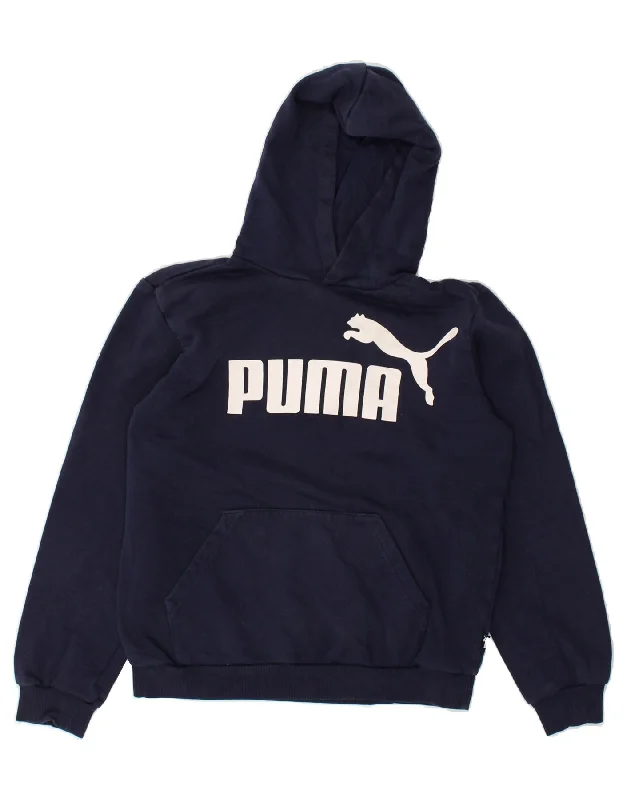 men's warm hoodie jackets -PUMA Boys Graphic Hoodie Jumper 13-14 Years Navy Blue Cotton