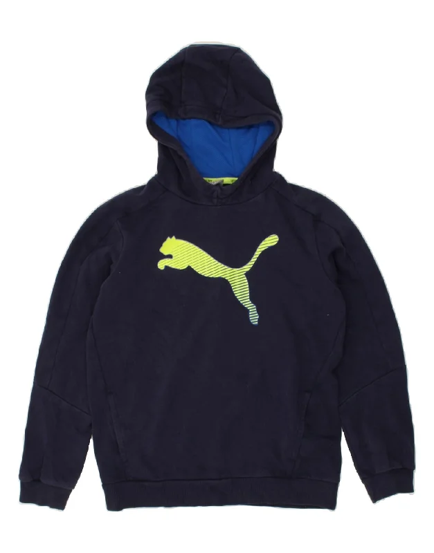 men's hoodie for exercise -PUMA Boys Graphic Hoodie Jumper 13-14 Years Navy Blue Cotton