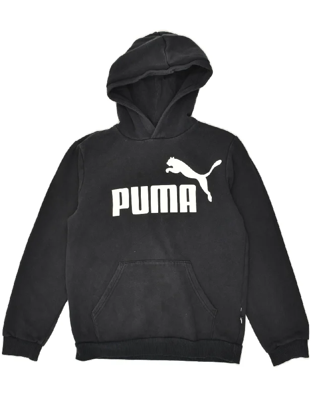 men's hoodie with creative prints -PUMA Boys Graphic Hoodie Jumper 13-14 Years XL Black Cotton