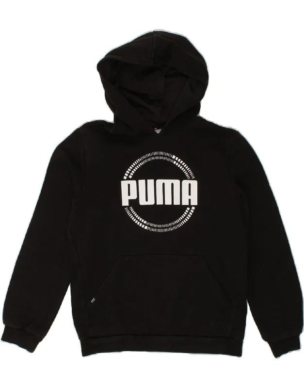 men's fleece-lined hoodies -PUMA Boys Graphic Hoodie Jumper 13-14 Years XL Black Cotton