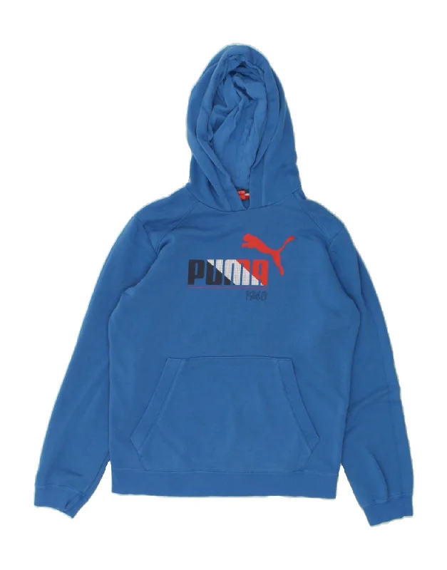 men's casual hoodies -PUMA Boys Graphic Hoodie Jumper 13-14 Years XL Blue