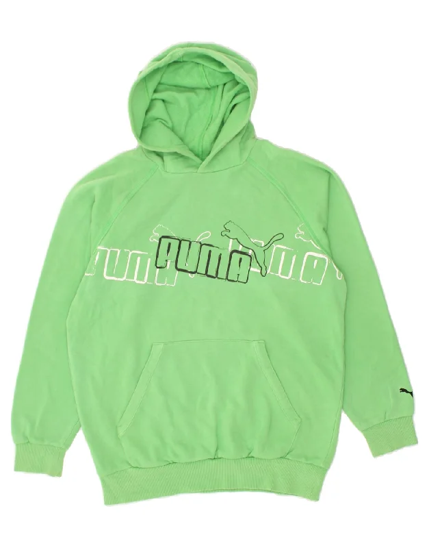 men's hoodie for outdoor wear -PUMA Boys Graphic Hoodie Jumper 13-14 Years XL Green Cotton