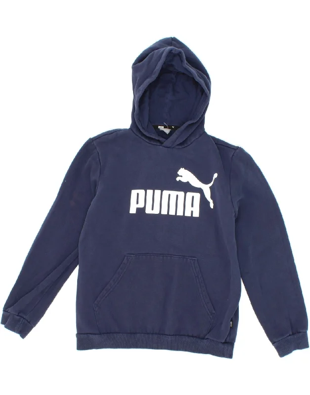 men's lightweight cotton hoodie -PUMA Boys Graphic Hoodie Jumper 13-14 Years XL Navy Blue Cotton