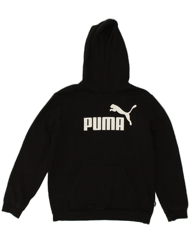 men's workout sweatshirt hoodies -PUMA Boys Graphic Hoodie Jumper 15-16 Years Black Cotton