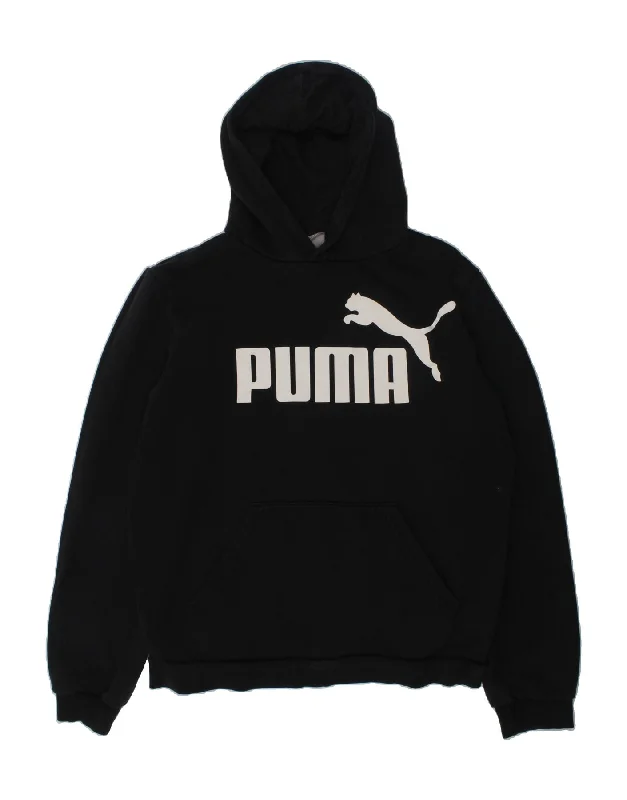 men's cotton hoodies -PUMA Boys Graphic Hoodie Jumper 15-16 Years Black Cotton