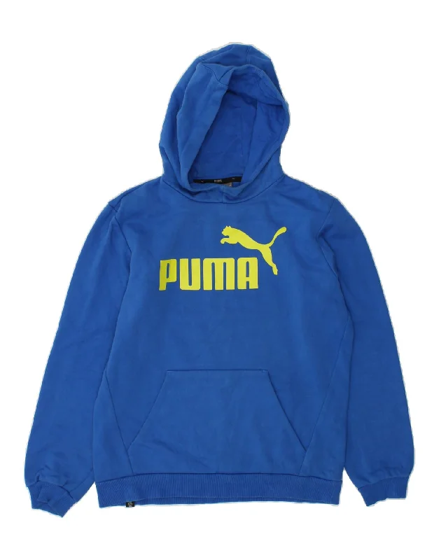 men's hoodie with designs -PUMA Boys Graphic Hoodie Jumper 15-16 Years Blue Cotton