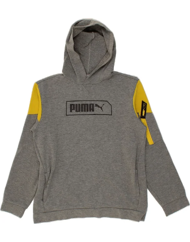 men's zip-up hoodies -PUMA Boys Graphic Hoodie Jumper 15-16 Years Grey Colourblock