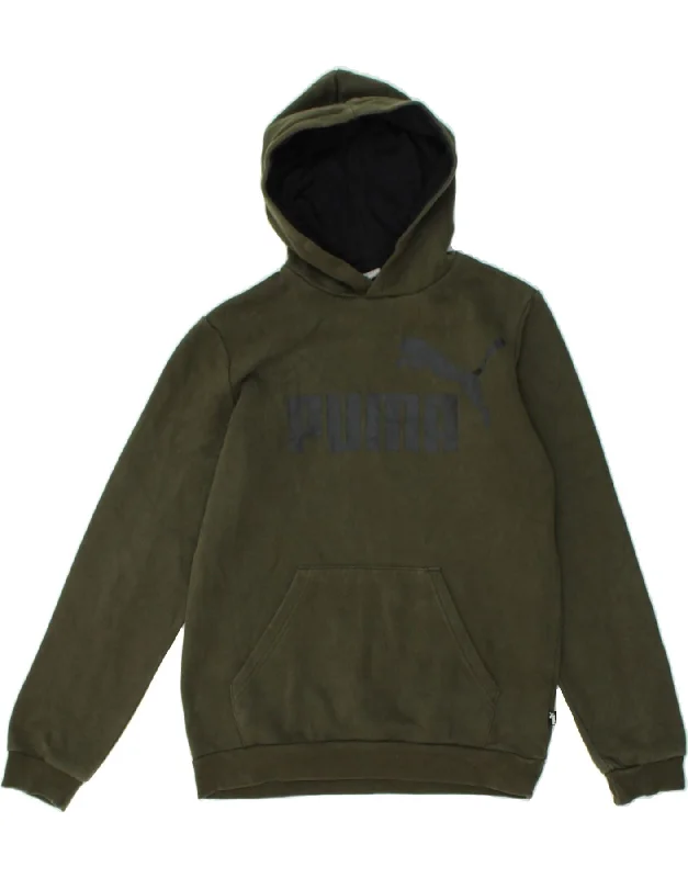 men's hoodie with creative prints -PUMA Boys Graphic Hoodie Jumper 15-16 Years Khaki Cotton