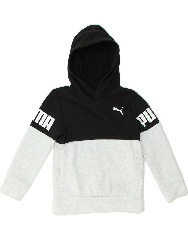 men's fleece zip-up hoodies -PUMA Boys Graphic Hoodie Jumper 3-4 Years Grey Colourblock Cotton