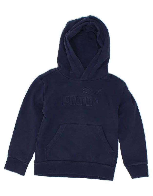 men's zip-up hoodie for hiking -PUMA Boys Graphic Hoodie Jumper 5-6 Years Navy Blue Cotton