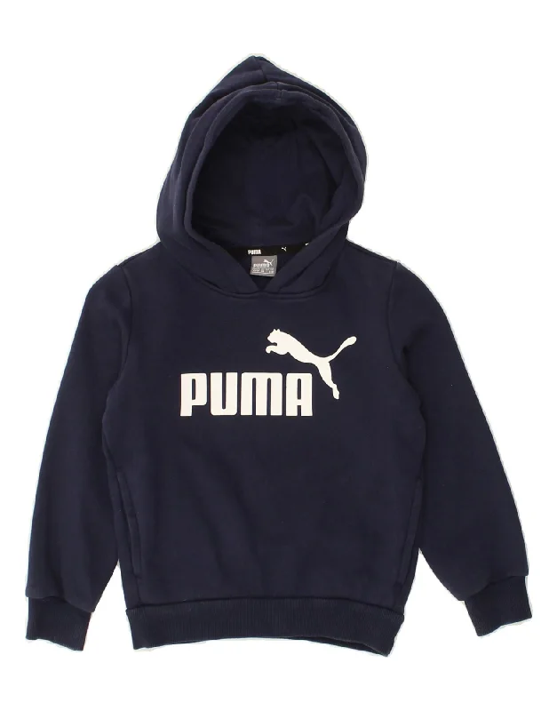 men's stylish fleece hoodies -PUMA Boys Graphic Hoodie Jumper 5-6 Years Navy Blue Cotton