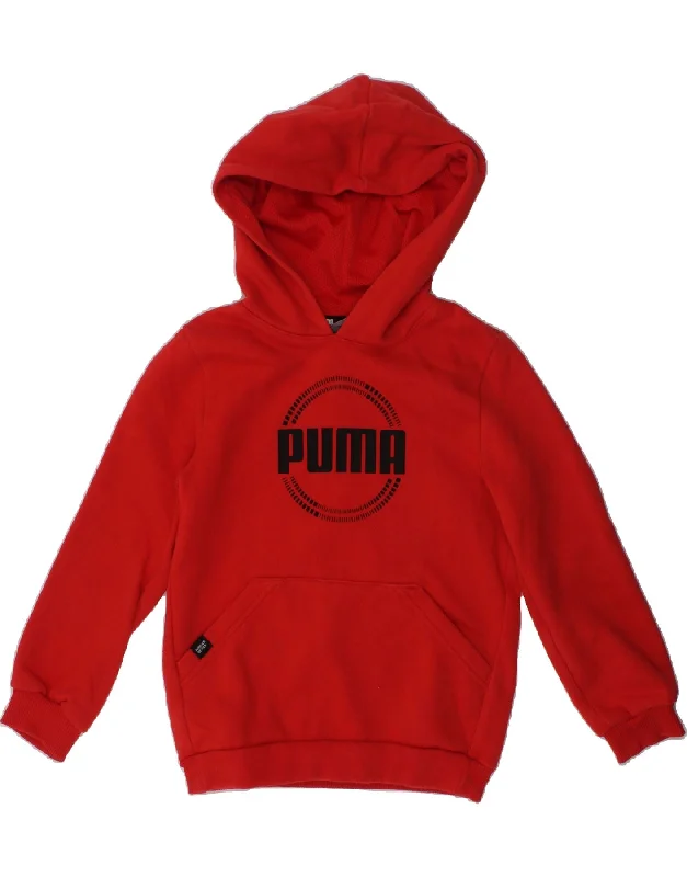 men's workout hoodies -PUMA Boys Graphic Hoodie Jumper 5-6 Years Red Cotton