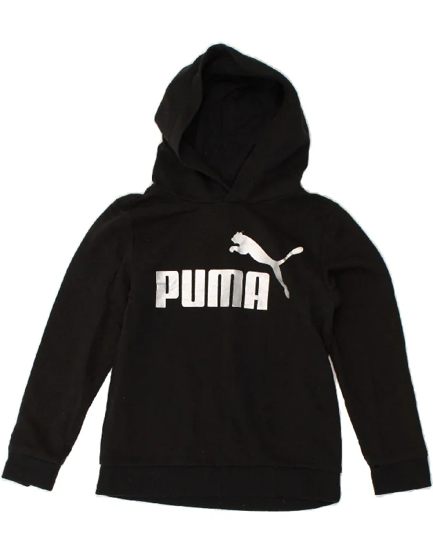 men's pullover hoodie with pockets -PUMA Boys Graphic Hoodie Jumper 7-8 Years Black