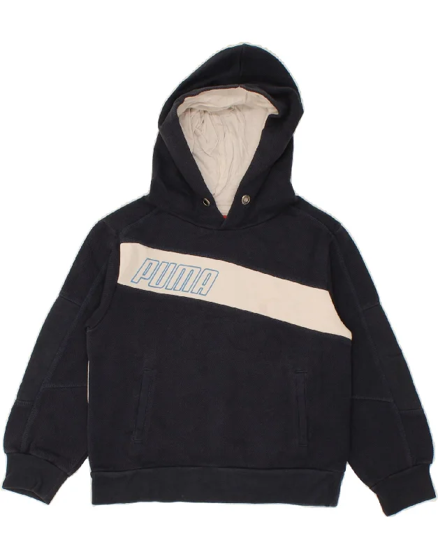 men's oversized hoodie sweatshirt -PUMA Boys Graphic Hoodie Jumper 7-8 Years Small Navy Blue Colourblock