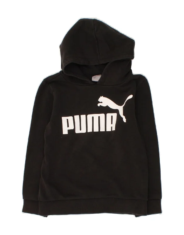 men's hoodie for layering in cold -PUMA Boys Graphic Hoodie Jumper 7-8 Years XS Black Cotton