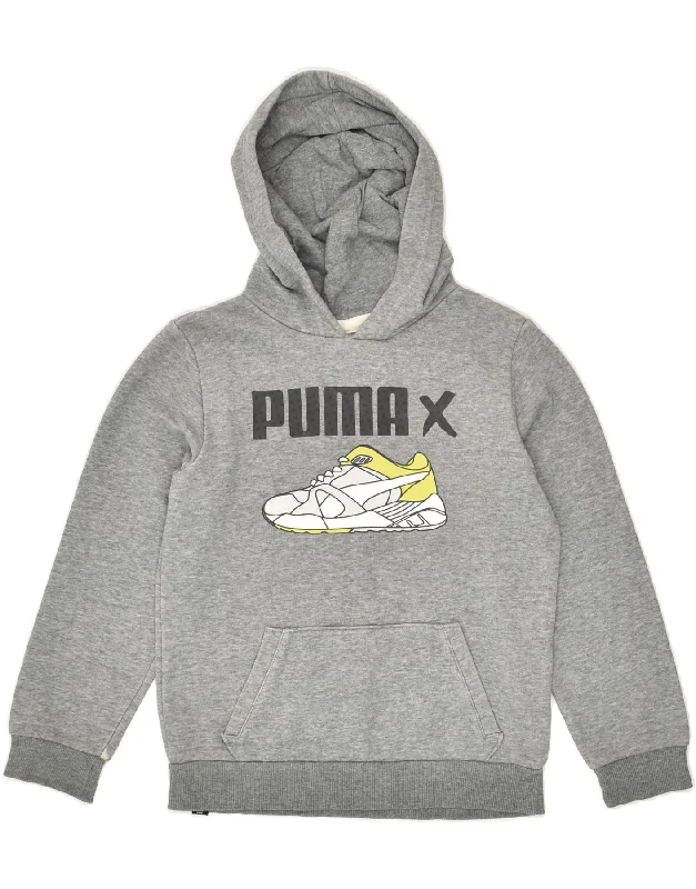 men's eco-friendly sweatshirt hoodies -PUMA Boys Graphic Hoodie Jumper 9-10 Years Grey Cotton