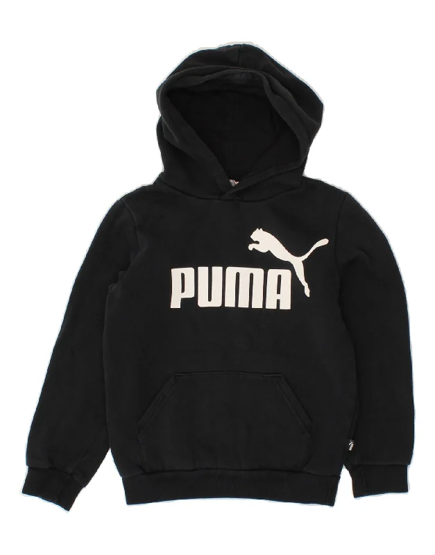 men's hoodie for gym -PUMA Boys Graphic Hoodie Jumper 9-10 Years Medium  Black Cotton