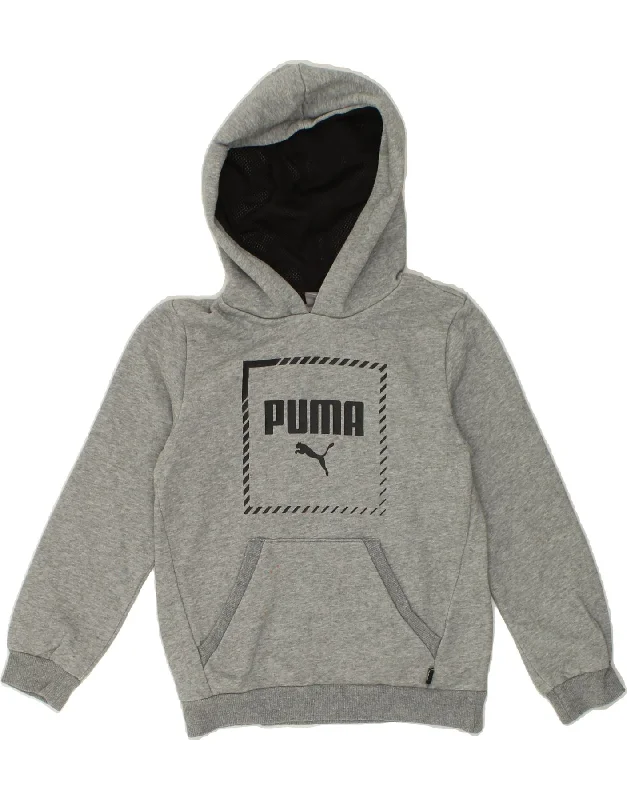 men's hoodie sweatshirt for weekend -PUMA Boys Graphic Hoodie Jumper 9-10 Years Medium  Grey Cotton