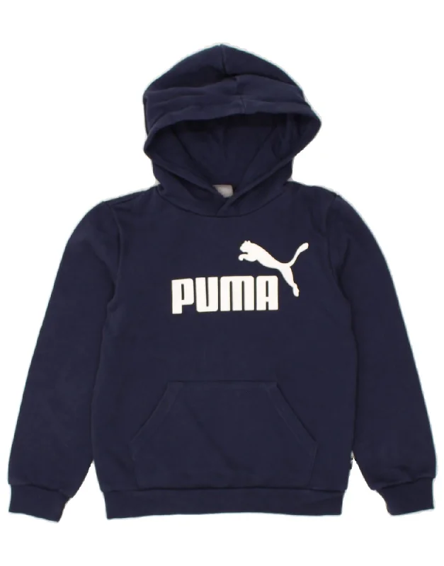 men's heavy-duty hoodies -PUMA Boys Graphic Hoodie Jumper 9-10 Years Navy Blue Cotton