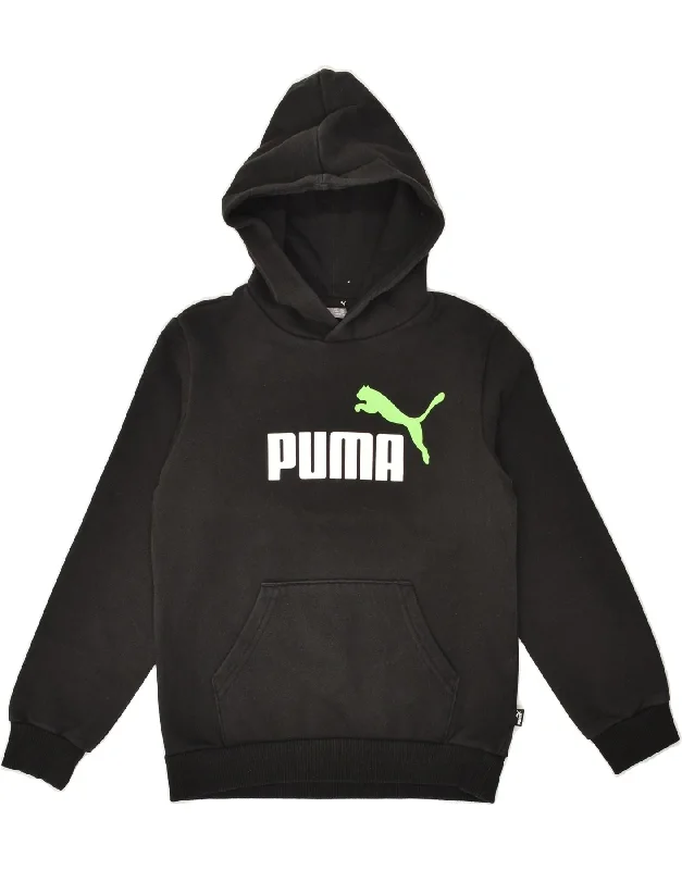 men's hoodie for fall season -PUMA Boys Graphic Hoodie Jumper 9-10 Years Small  Black Cotton