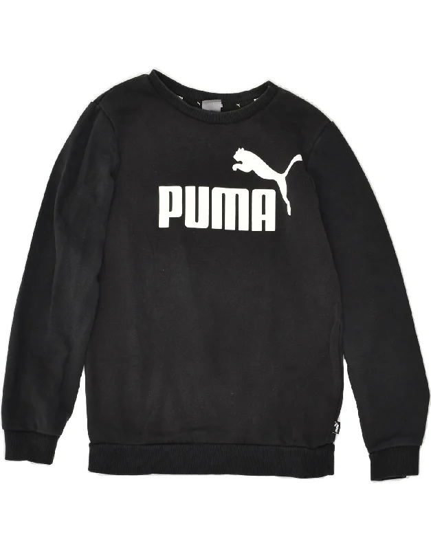 men's zip-up sweatshirts for gym -PUMA Boys Graphic Sweatshirt Jumper 11-12 Years Black Cotton