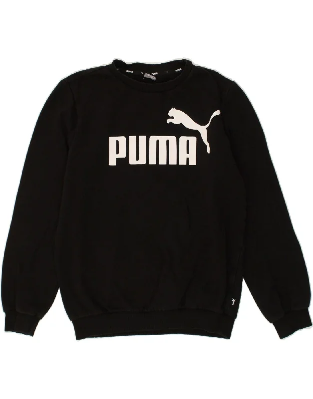 men's workout sweatshirts -PUMA Boys Graphic Sweatshirt Jumper 13-14 Years Black Cotton