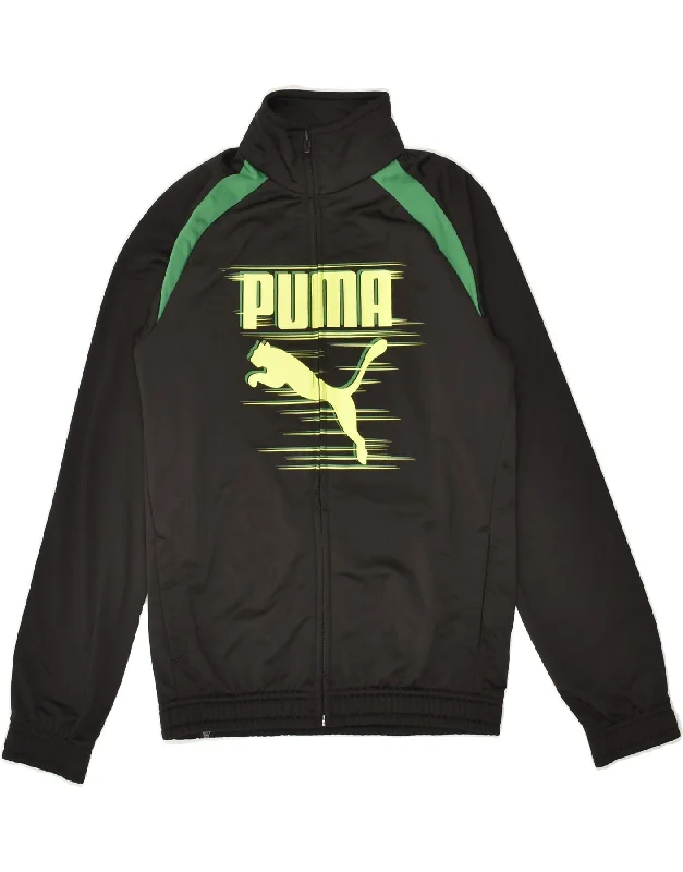 men's stylish parkas -PUMA Boys Graphic Tracksuit Top Jacket 11-12 Years Black Colourblock