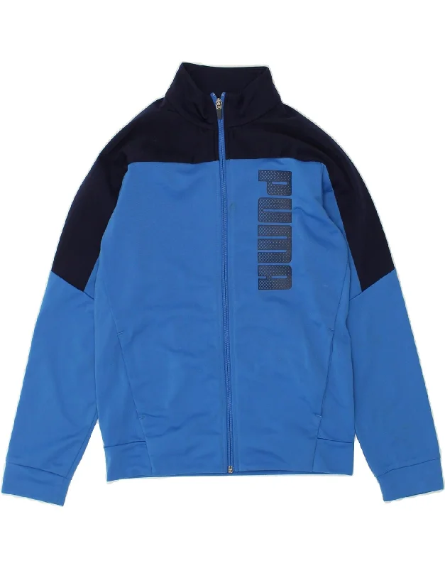 men's professional jackets -PUMA Boys Graphic Tracksuit Top Jacket 11-12 Years Blue Colourblock