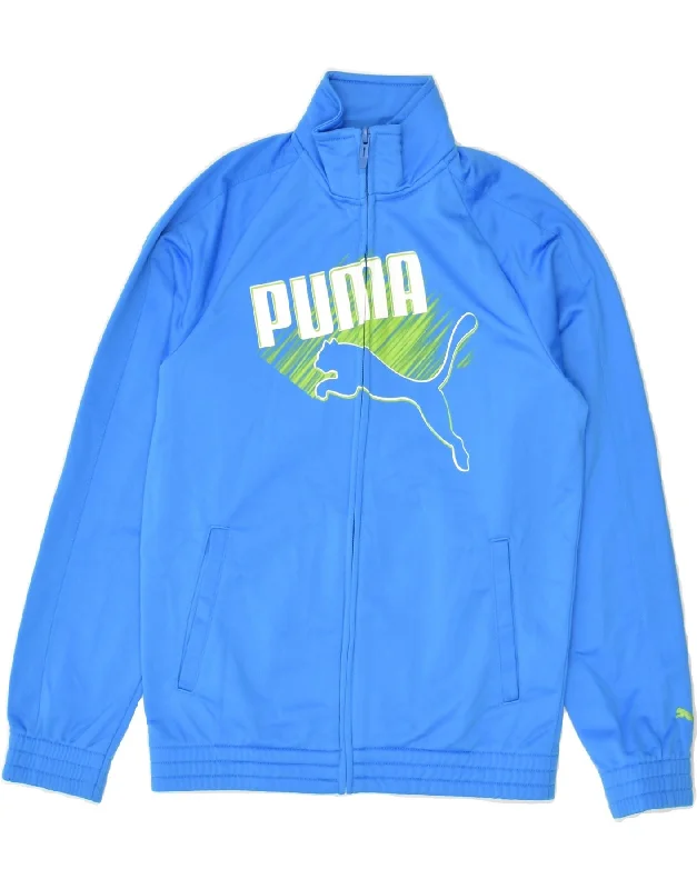 men's comfortable fleece jackets -PUMA Boys Graphic Tracksuit Top Jacket 11-12 Years Blue Polyester