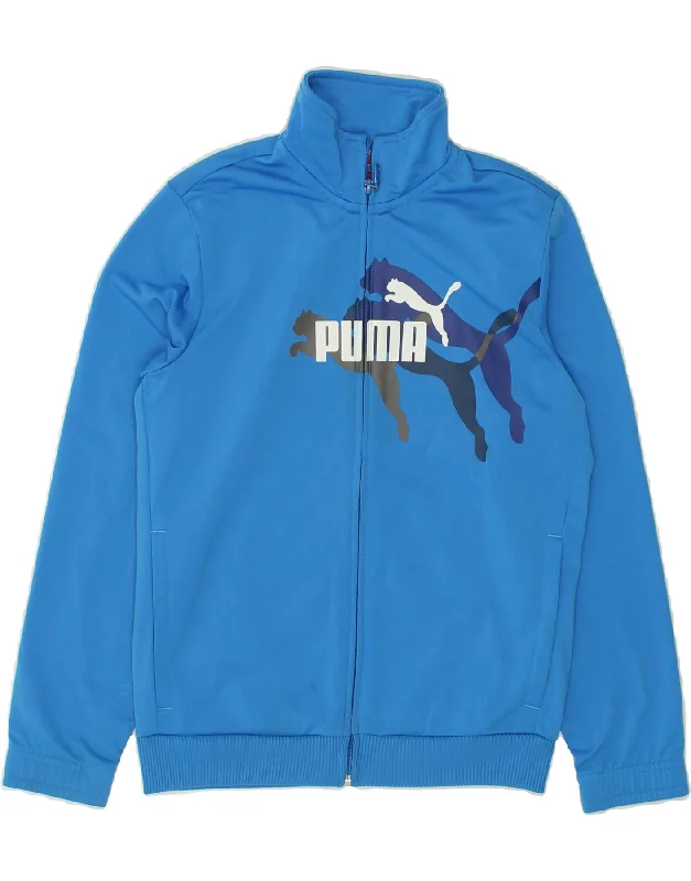 men's down jackets -PUMA Boys Graphic Tracksuit Top Jacket  11-12 Years Large Blue Polyester