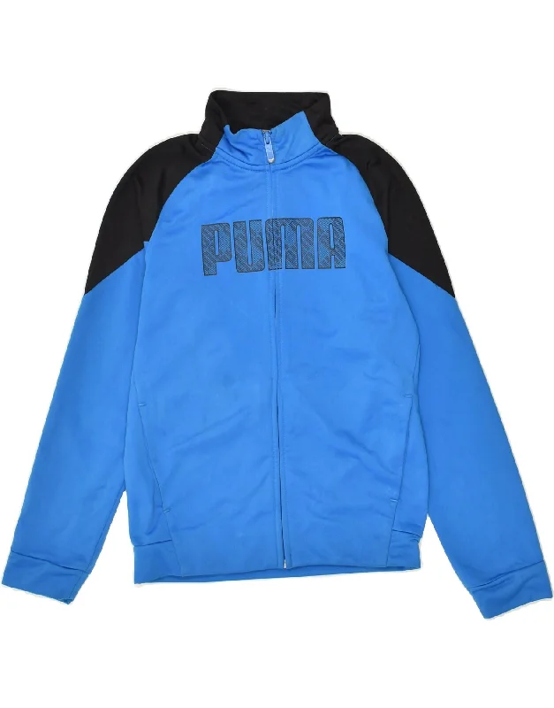 men's casual quilted jackets -PUMA Boys Graphic Tracksuit Top Jacket 11-12 Years Medium Blue Colourblock