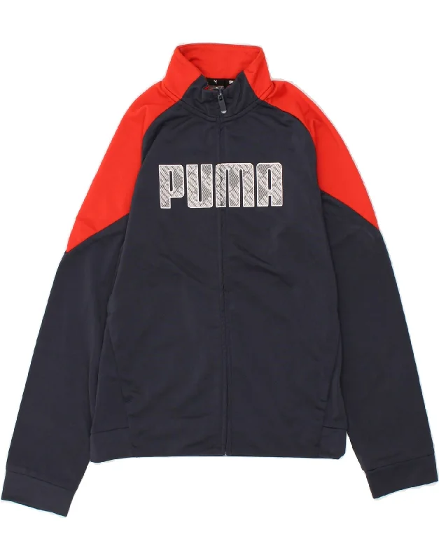 men's bomber jacket with patches -PUMA Boys Graphic Tracksuit Top Jacket 11-12 Years Navy Blue Colourblock