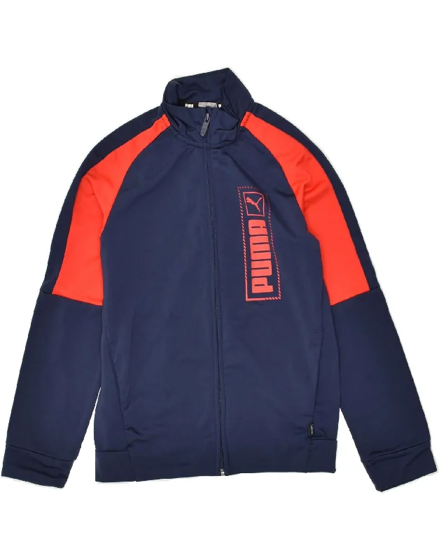 men's winter coats with fur -PUMA Boys Graphic Tracksuit Top Jacket 11-12 Years Navy Blue Colourblock