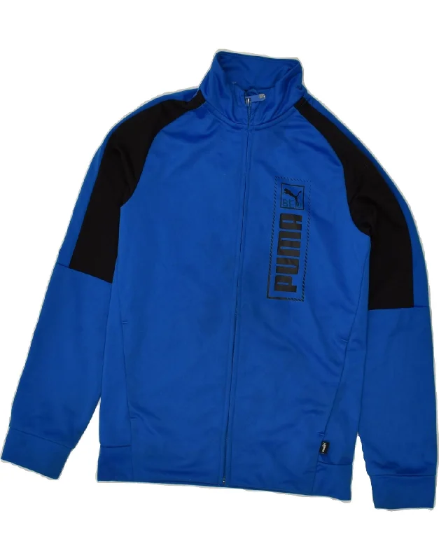 men's hooded jackets -PUMA Boys Graphic Tracksuit Top Jacket 11-12 Years Navy Blue Polyester