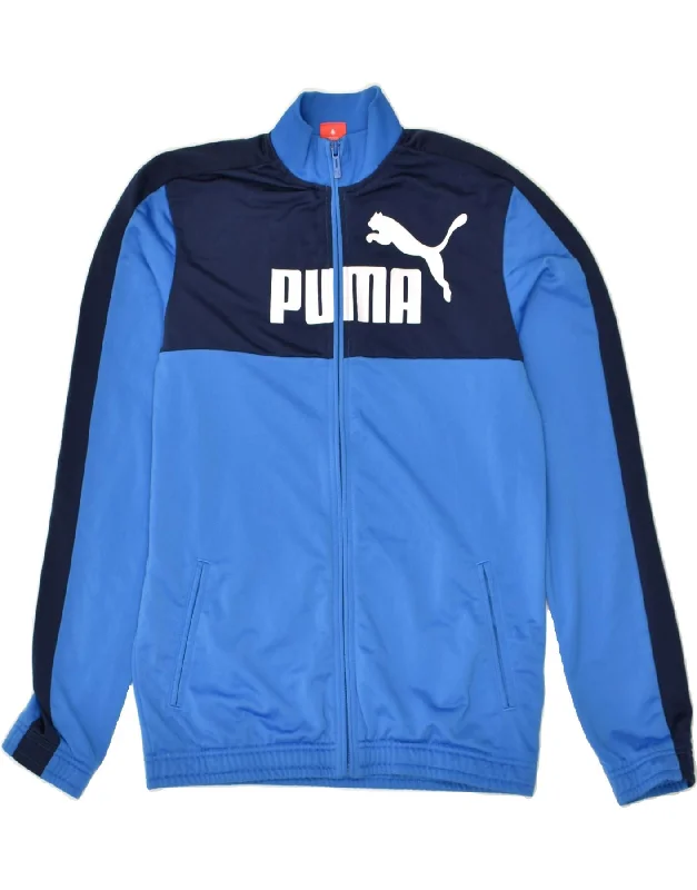 men's softshell jackets -PUMA Boys Graphic Tracksuit Top Jacket 13-14 Years Blue Colourblock