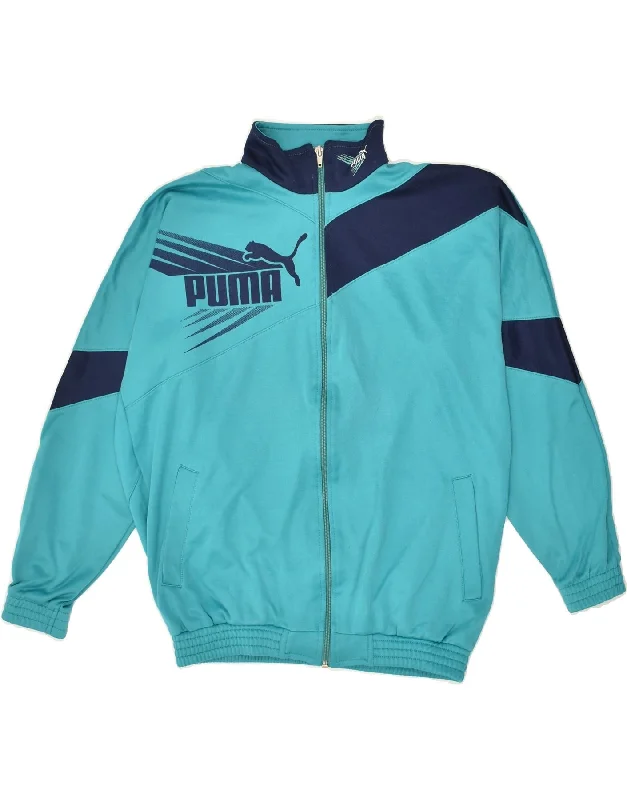 men's waterproof jackets -PUMA Boys Graphic Tracksuit Top Jacket 15-16 Years Blue Polyester