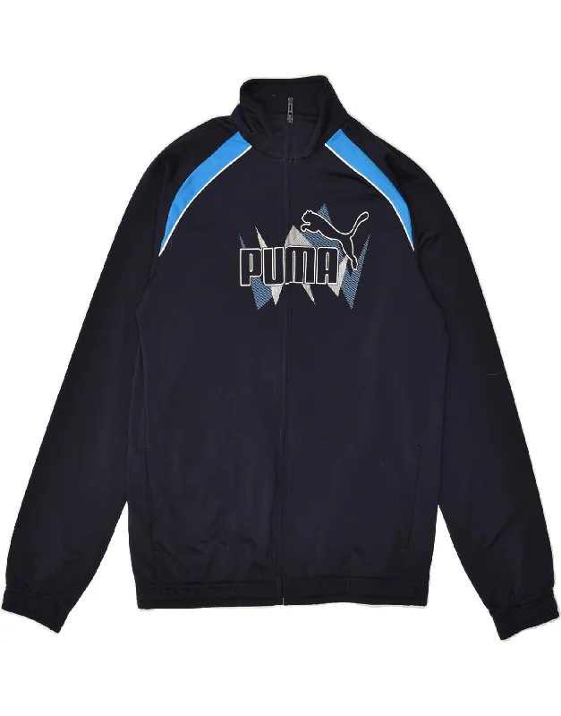 men's outdoor adventure jackets -PUMA Boys Graphic Tracksuit Top Jacket 15-16 Years  Navy Blue Polyester