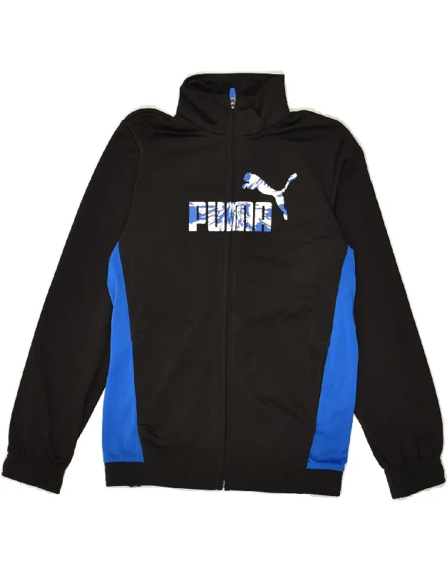 men's fashionable winter jackets -PUMA Boys Graphic Tracksuit Top Jacket 7-8 Years Black Colourblock