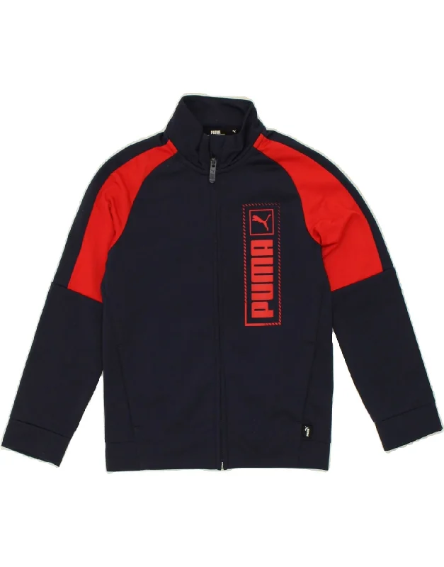 men's quilted jackets for rain -PUMA Boys Graphic Tracksuit Top Jacket 7-8 Years Navy Blue Colourblock