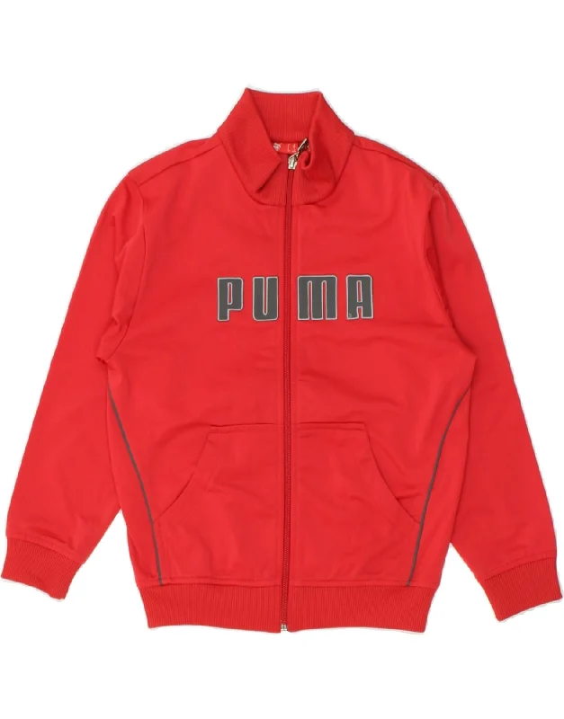 men's parka jackets with fur -PUMA Boys Graphic Tracksuit Top Jacket 7-8 Years Small Red Polyester