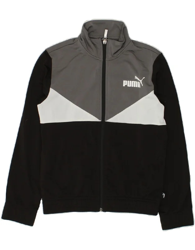 men's rain jackets -PUMA Boys Graphic Tracksuit Top Jacket 9-10 Years Black Colourblock