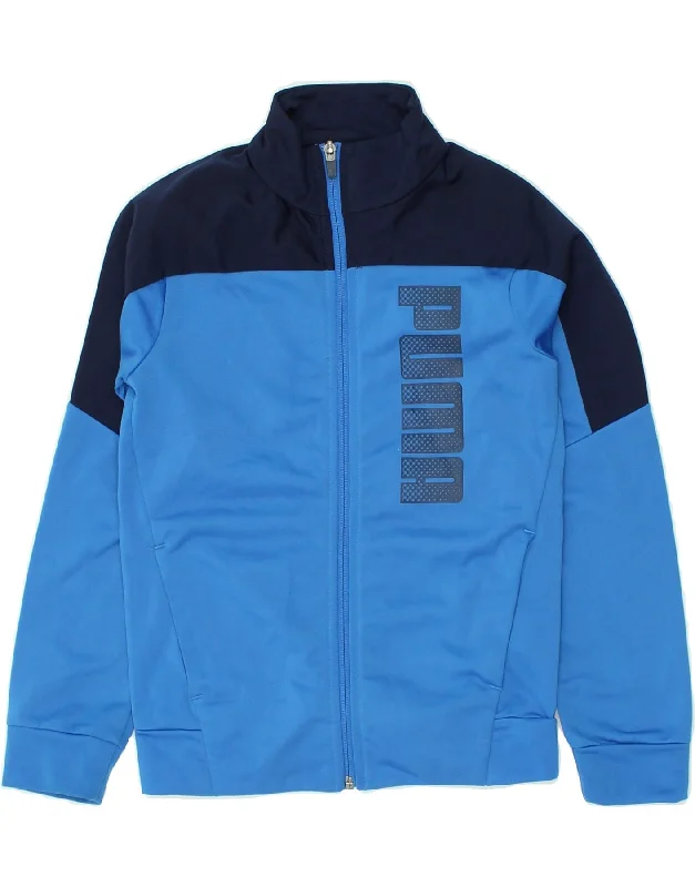 men's waterproof puffer jackets -PUMA Boys Graphic Tracksuit Top Jacket 9-10 Years  Blue Colourblock