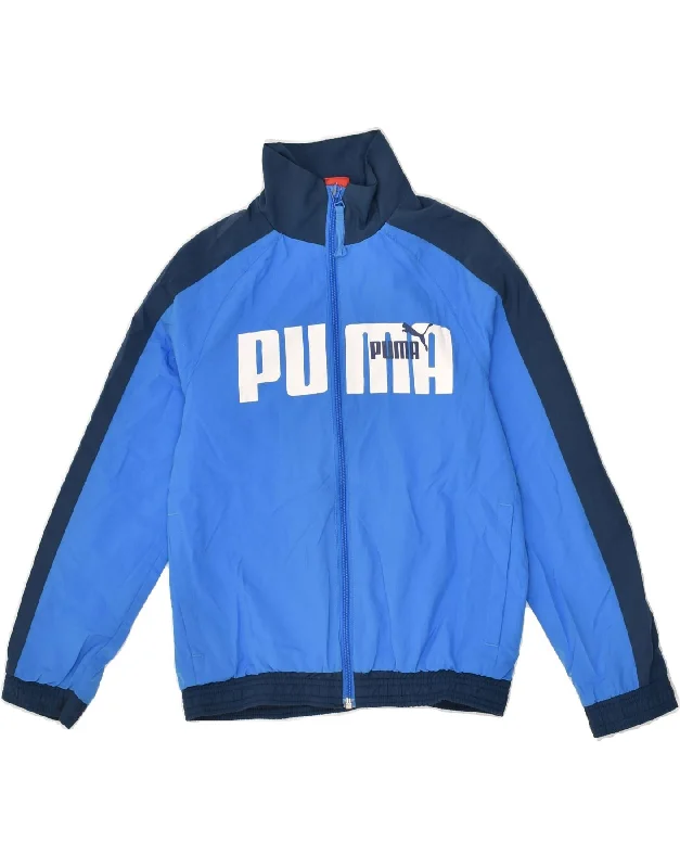 men's down jackets -PUMA Boys Graphic Tracksuit Top Jacket 9-10 Years Blue