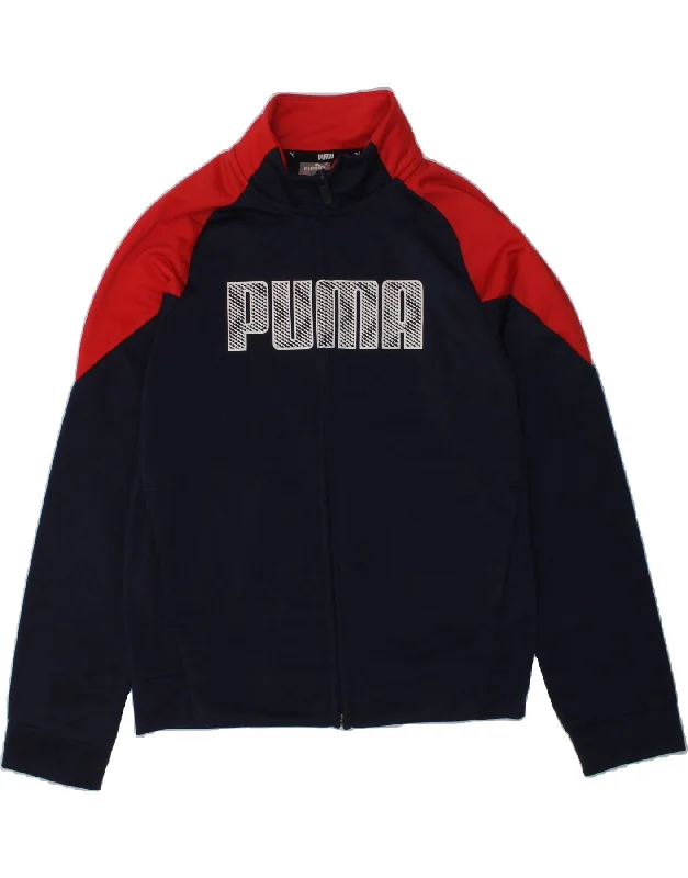 men's outdoor jackets -PUMA Boys Graphic Tracksuit Top Jacket 9-10 Years Navy Blue Colourblock