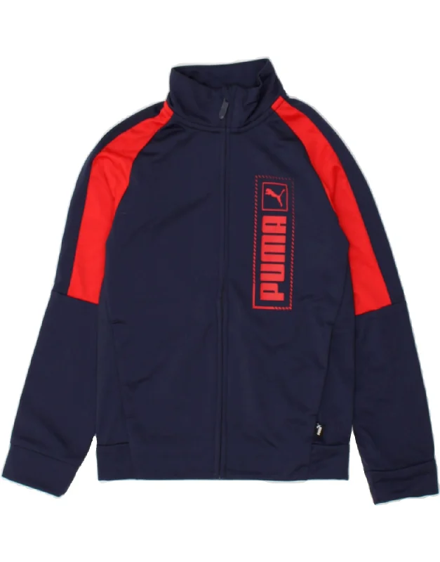 men's stylish leather bomber jackets -PUMA Boys Graphic Tracksuit Top Jacket 9-10 Years Navy Blue Colourblock